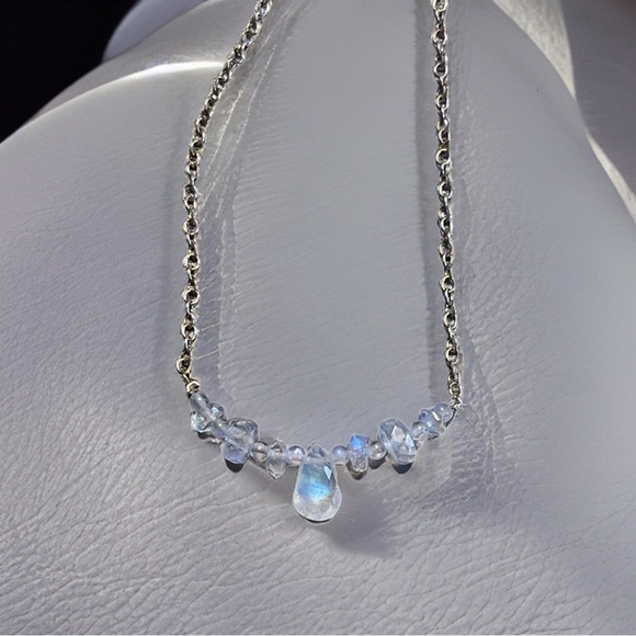 Genuine Rainbow Moonstone Necklace! 925 stamped silver rolo chain. - Picture 5 of 12